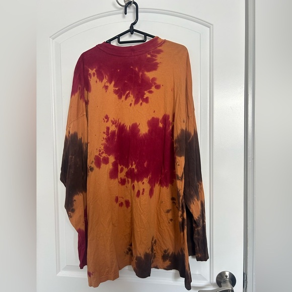Free People Be Free Tie Dye Long Sleeve T-Shirt in French Roast size XL 70s - Picture 5 of 12